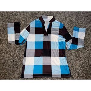 Women's casual cotton long sleeve plaid‎ top size large